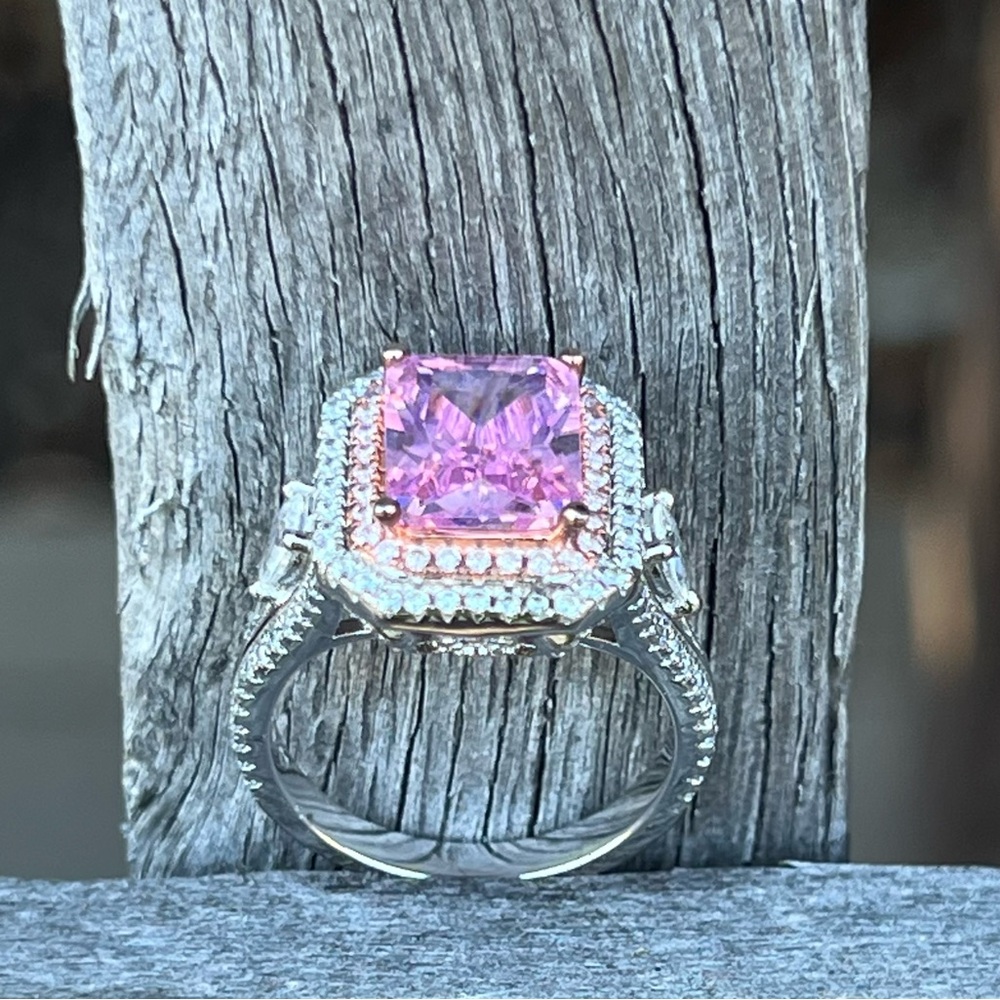 Sterling Silver Pink & White Stone Ring – Size 7 – 6.6g – Excellent Condition - Picture 6 of 10